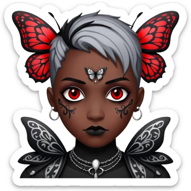 Dark evil Badass emo gothic punky butterfly black and silver with intricate red and white patterns  sticker