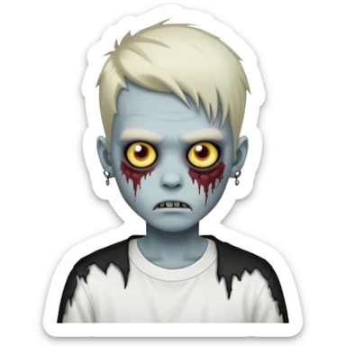 zombie boy with emo hair piercings and white shirt sticker
