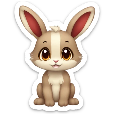 Cute, Chibi, Kemono-style, Anthro, Fur-Sona, Dark-Brown, Normal-type-Ground-type Tan-Rabbit-Fakémon with Dark-Red eyes, beige belly, beige paws, beige feet, beige freckles, full body sticker