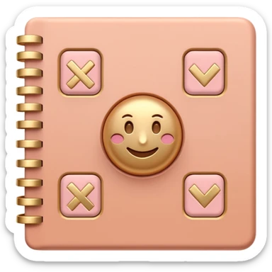 modern elegant planner with checkmarks emoji, 3D style, pastel terracotta pink and gold, clean design sticker