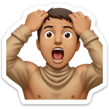 Guy with both of his hands wrapped around his throat screaming sticker