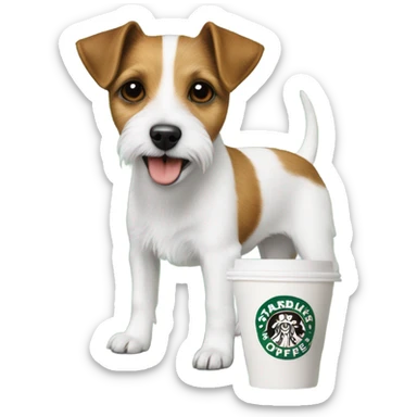 a parson Russell terrier with a pup cups from Starbucks  sticker