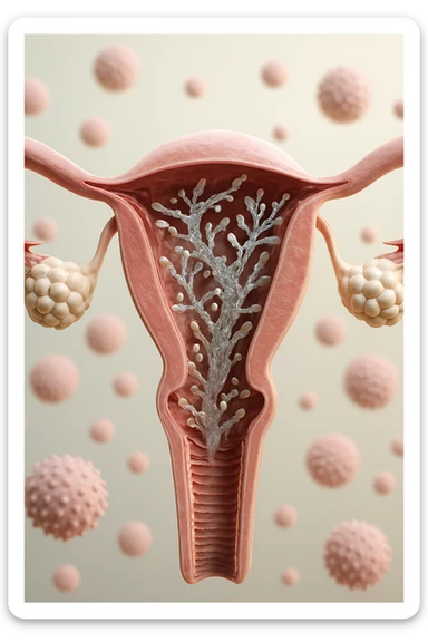 corpo umano anatomico con batteri come la candida nell'utero, sfondo neutro chiaro, iperrealistico 4k sticker