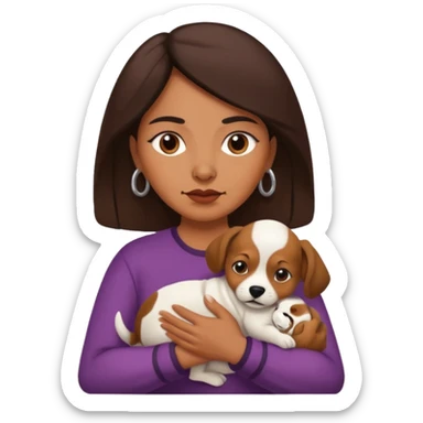 middle age mexican woman with puppy showing passion - strong and barely controllable emotion sticker
