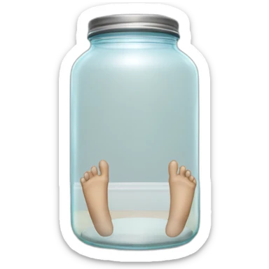 human legs standing on the floor with an empty transparent jar between them,outside,to the left and to the right,front view sticker