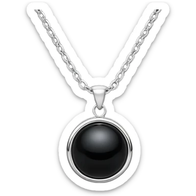 polished round black onyx pendant on a delicate silver chain, glowing faintly like a celestial orb sticker