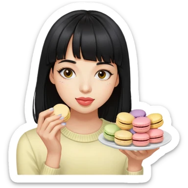 coolest black hair girl w bang eating the macarons sticker