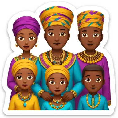 African parents in vibrant traditional African attires, expressive faces, emoji style sticker