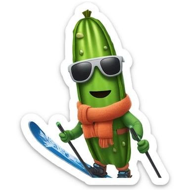 Pickle wearing sunglasses skiing down a mountain sticker