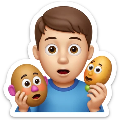 Boy eating Mr Potato Head sticker