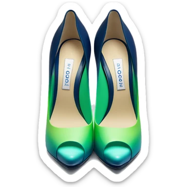 Realistic isolated front facing pair of emerald green,sky blue,mint green,lime green and navy blue ombre Jimmy Choo peep toe stiletto shoes. sticker