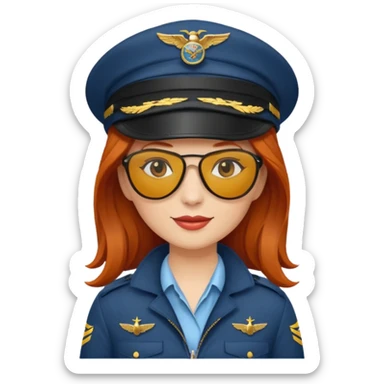 pilote d'avion femme rousse avec sunglasses et chapeau de pilote sticker