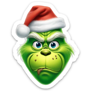 The Grinch smirking mouth closed and he’s blue with santa hat sticker
