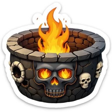 A circular pit (looking top down) with fire and skulls inside, in a dark and gritty style like your bleeding skull art sticker