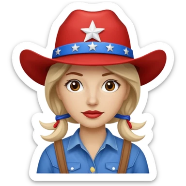 American cowgirl wearing red white and blue hat sticker