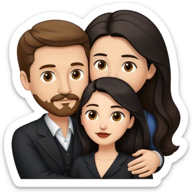 tall white man with brown hair goatee mustache embracing a pale woman with long black hair, wearing elegant clothing sticker