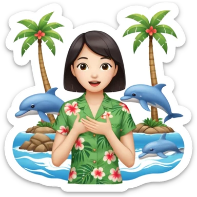 들뜬 표정의 20대 한국 여자, 여름 옷차림, 두 손으로 입을 감싸 “괌 가자~” 외치는 포즈. 민트색 배경, 밝고 유쾌한 광고 포스터 느낌,

옷이 더 하와이안 셔츠였음 좋겠어

멀리 있는 사람을 부르는 것처럼 

배경이 바다였음 좋겠어 약간 야자수랑 돌핀도 있고

멀~리 있는 사람을 부르는 손! sticker