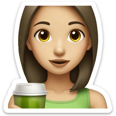 Girl with brown hair drinking matcha sticker