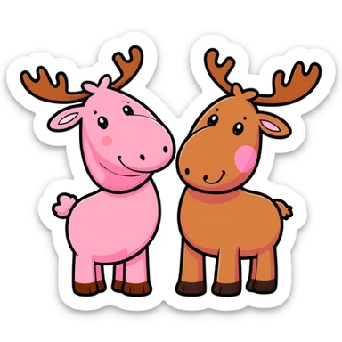Pink moose and brown moose in love sticker