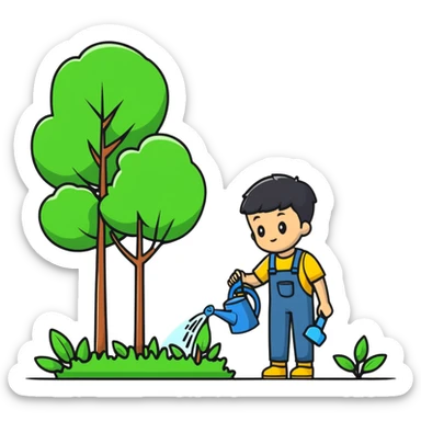 18 year old boy watering a tree sticker