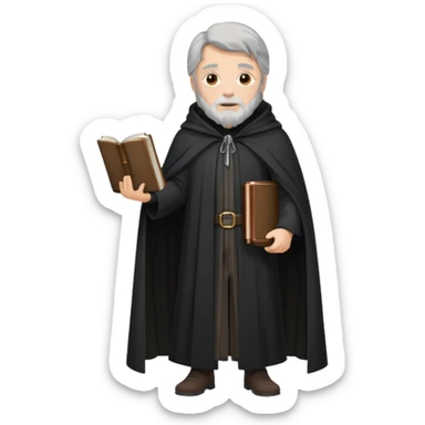 A wandering philosopher in a long black cloak with a book full height sticker