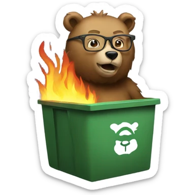 Bear with glasses in a dumpster on fire sticker