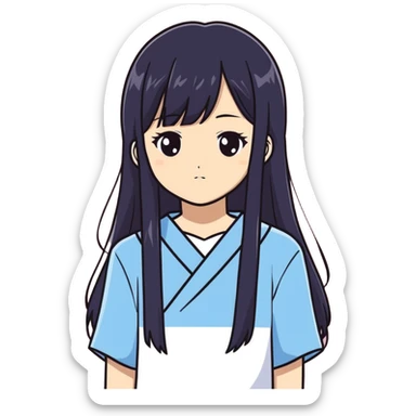 a 17 years old japanese girl with black long straight hair sticker