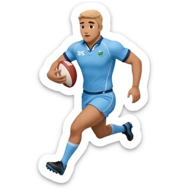 A rugby player running with the ball in sky blue kit sticker