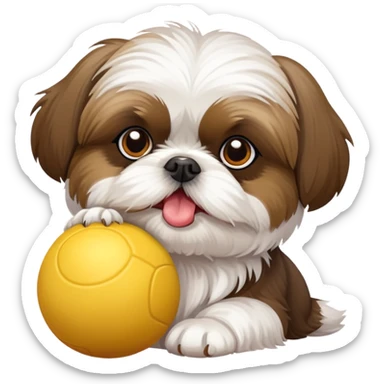 Shih Tzu con una pelota amarilla con una cara de pato sticker