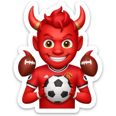 Manchester United themed emoji, red devil mascot holding a football sticker