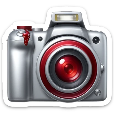 silver digital camera dark red blood sticker