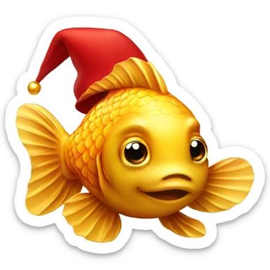 A golden fish with a red hat  sticker