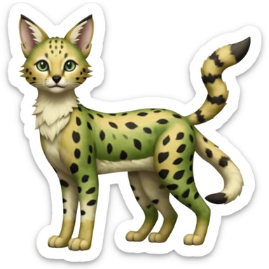 Epic complex detailed dark-hunter-green dark-brown beige pastel realistic aesthetic-scenic-Fakémon-Sprigatito-Floragato-Meowscarada-Trico-Sergal-Serval-Vernid-creature (full body) sticker