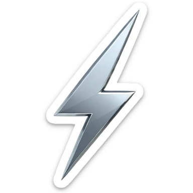 A lightning bolt emoji made of polished silver chrome, sharp yet rounded edges, glossy metallic surface, soft reflections, minimal futuristic design, iOS emoji style, centered, clean white background sticker