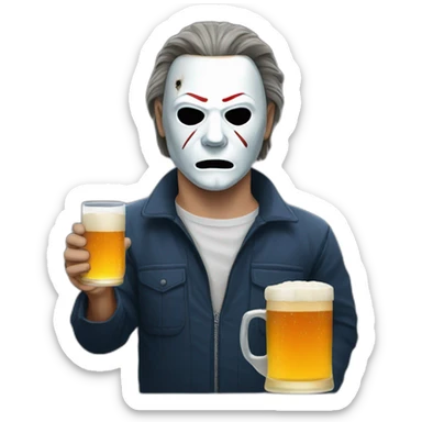 michael myers with a glass of beer sticker