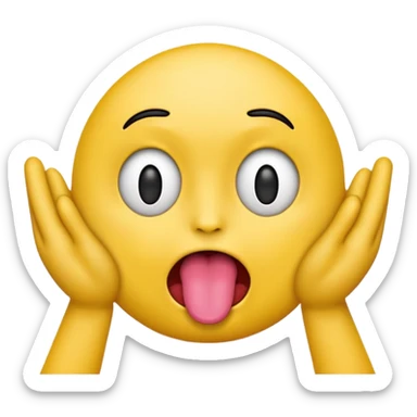 emoji face with a tongue sticking out and two hands on the sides sticker