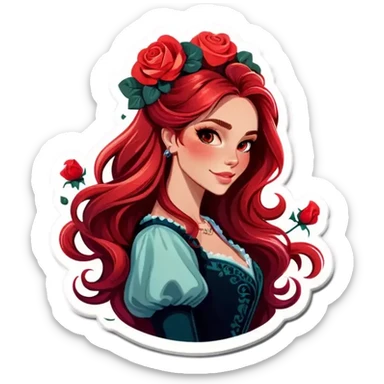 Realistic european woman with long red ombré  hair with roses in hair sticker