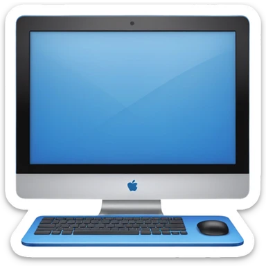 a side profile view of the back of a Black and blue and white PC screen, back facing forward  sticker