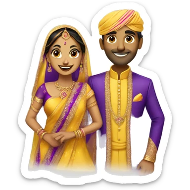 Indian bride and groom. Yellow saree and purple sherwani sticker