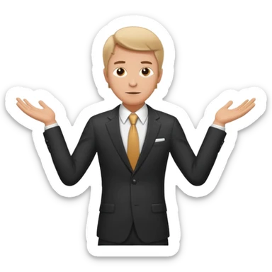 white man in formal suit spreads his arms, face thinking sticker