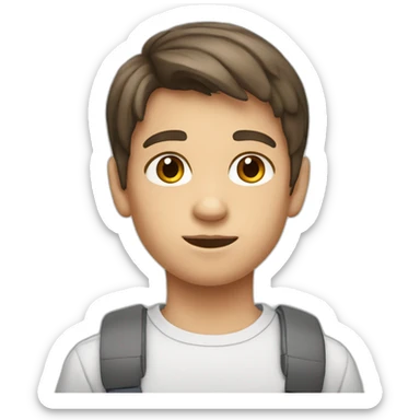 a 12-year-old boy with brown hair and gray eyes works at a PC sticker