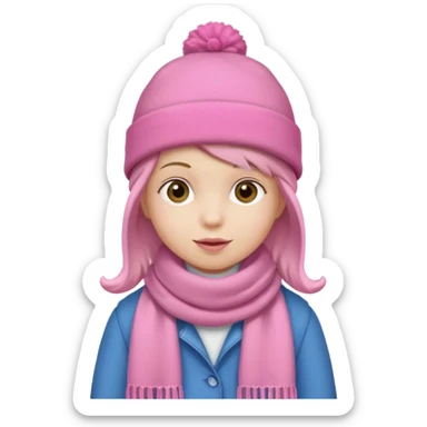 Kid wearing pink hat and scarf, full body sticker
