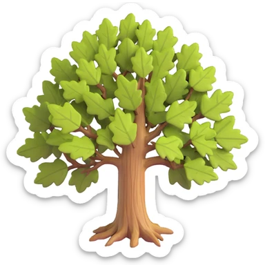 realistic oak tree with textured bark and distinctive lobed leaves sticker