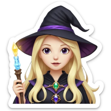 dark witch girl with long blonde hair and magic light stick sticker