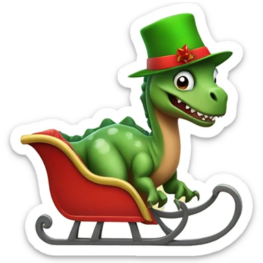 Dinosaur with a hat on Santa's sleigh sticker