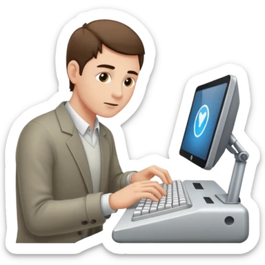 Man tapping computer sticker