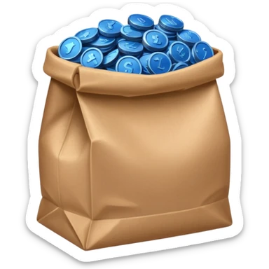 brown bag of blue coins sticker