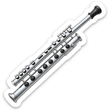 cartoon band flute, shiny metal, exaggerated buttons, mouthpiece, emoji aesthetic sticker