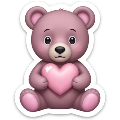 Bear holding a light pink heart sticker