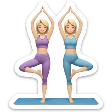 Two women doing yoga both blonde standing pose  sticker